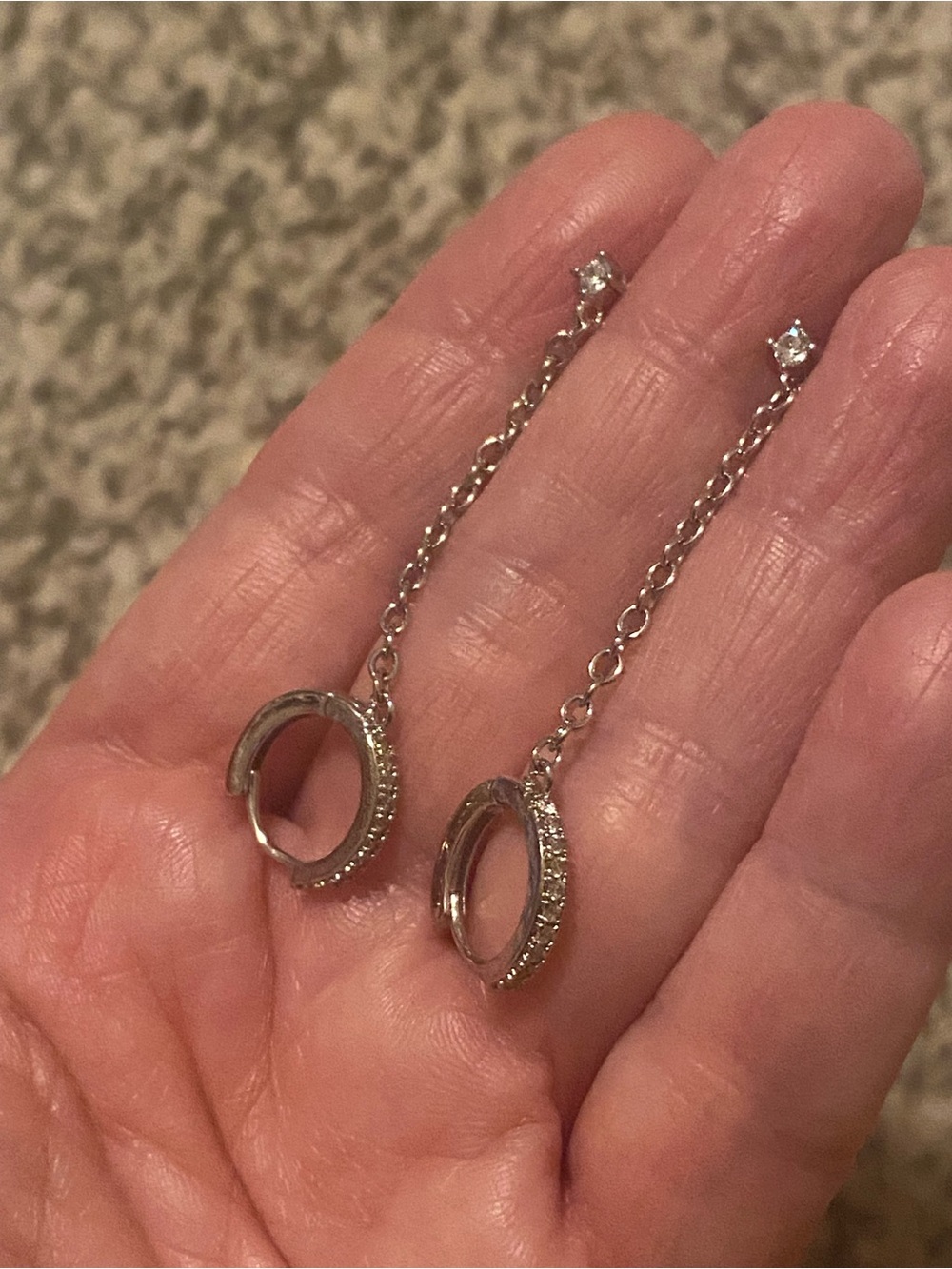 Classic Silver Dangle Hoop Drop Earrings with Cubic Zirconia